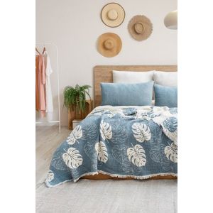 Set cuvertura pique dubla, Forest - Blue, Şaheser, 70% bumbac/30% poliester imagine