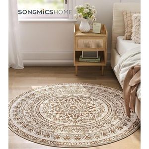 Covor antiderapant Songmics Boho, D120 cm, lavabil la masina, poliester, maro camel imagine