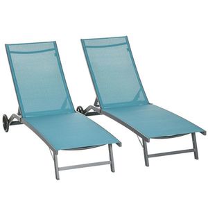 Outsunny Set de 2 Șezlonguri Rabatabile pe 5 Niveluri, Șezlonguri din Aluminiu și Țesătură Respirabilă, 66x165x102 cm, Albastru | Aosom Romania imagine