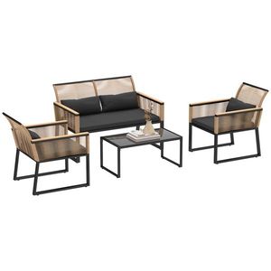 Outsunny Set Mobilier de Grădină din 4 Piese cu Canapea, 2 Fotolii și Măsuță de Cafea, 116x71x78 cm, Negru | Aosom Romania imagine