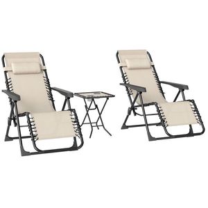 Outsunny Set de 2 Șezlonguri de Grădină cu Gravitație Zero și Măsuță cu Suport pentru Pahare, 47x47x54 cm, Bej | Aosom Romania imagine