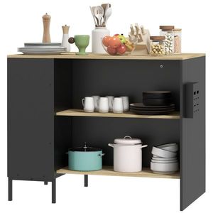 HOMCOM Insulă de Bucătărie cu Blat de Lucru Mare, Dulap de Bucătărie cu Raft și Dulap cu Ușă Glisantă, 114.5x70x90 cm, Negru | Aosom Romania imagine