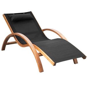 Sezlong gradina cu Tetiera Outsunny, Lemn si Tesatura din plasa, Negru / Lemn | Aosom Romania imagine
