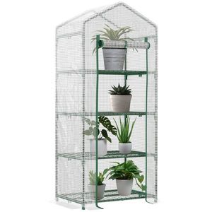 Outsunny Seră Verticală pentru Balcon și Terasă cu 4 Rafturi, Structură din Oțel și PE, 70x50x160 cm, Alb | Aosom Romania imagine