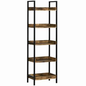 Biblioteca in stil industrial cu 5 rafturi, dulap de biblioteca din lemn si metal pentru casa si biroU HOMCOM | Aosom RO imagine