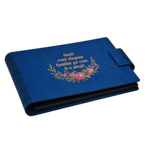 Album foto A5 personalizat, din lemn, Albastru, Piksel, GuestBook, mesaj Nasi, pictat imagine