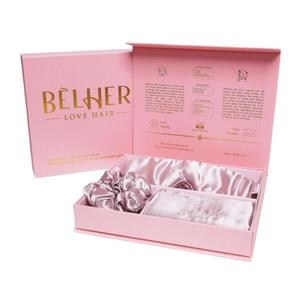 Set Matase Mulberry, Fata de Perna, Masca Somn, 3 Elastice Par, Pink, Cutie Cadou imagine
