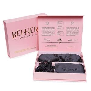 Set Matase Mulberry, Fata de Perna, Masca Somn, 3 Elastice Par, Black, Cutie Cadou imagine