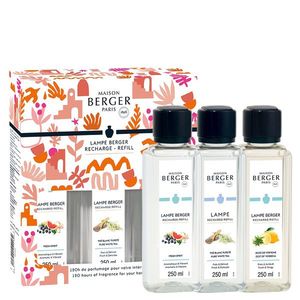 Set parfum pentru lampa catalitica Maison Berger Estival Triopack cu Fresh Spirit Zeste de Verveine Pure White Tea 3x 250ml imagine