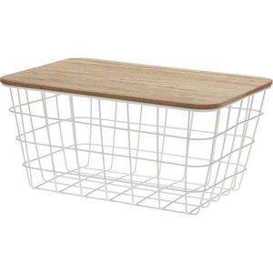 Coș metalic cu capac din lemn Lot, 31 x 22 x 16 cm, imagine