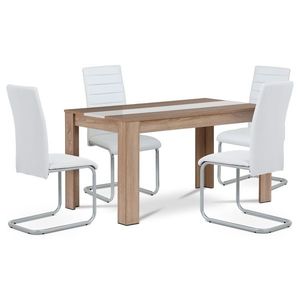 Set masă MDF cu 4 scaune albe, stejar Sonoma imagine