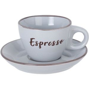 Ceașcă din gresie cu farfurie Espresso, 100 ml, gri deschis, gri deschis imagine