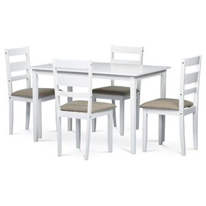 Set de masă din lemn masiv cu 4 scaune, 120 x 75 x75 cm, alb, alb imagine