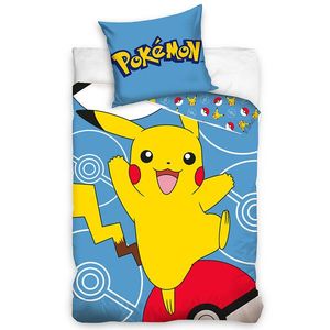 Carbotex Lenjerie de pat pentru copii Pokémon Pikachu și Pokéball, 140 x 200 cm, 70 x 90 cm imagine