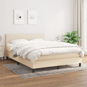 vidaXL Pat box spring cu saltea, crem, 140x200 cm, textil imagine