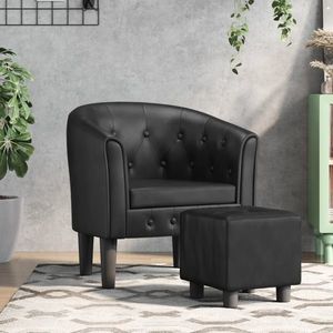 vidaXL Fotoliu cu taburet, negru, piele ecologică imagine