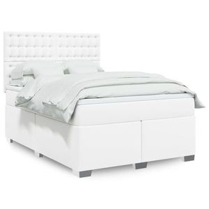 vidaXL Pat box spring cu saltea, alb, 160x200 cm, piele ecologică imagine