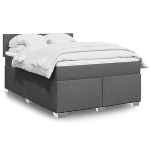 vidaXL Pat box spring cu saltea, gri închis, 140x190 cm, textil imagine