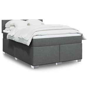 vidaXL Pat box spring cu saltea, gri închis, 140x190 cm, textil imagine