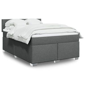 vidaXL Pat box spring cu saltea gri închis 140x200 cm, material textil imagine