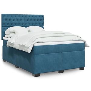 vidaXL Pat box spring cu saltea, albastru, 140x200 cm, catifea imagine