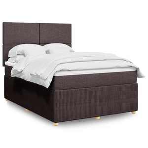 vidaXL Pat box spring cu saltea, maro închis, 140x200 cm, textil imagine