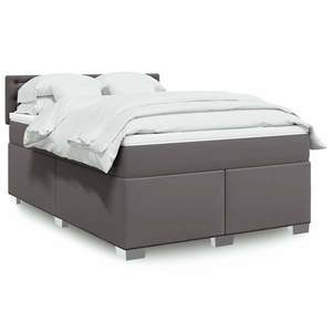 vidaXL Pat box spring cu saltea, gri, 140x190 cm, piele ecologică imagine