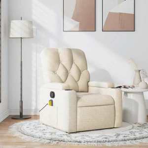 vidaXL Fotoliu rabatabil de masaj, crem, material textil imagine