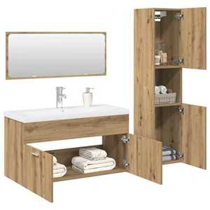 vidaXL Set mobilier de baie, 4 piese, stejar artizanal, lemn prelucrat imagine