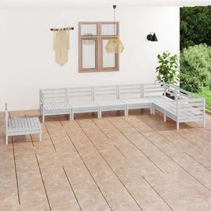 vidaXL Set mobilier de grădină, 8 piese, alb, lemn masiv de pin imagine