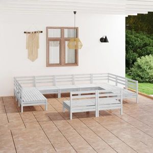 vidaXL Set mobilier grădină, 11 piese, alb, lemn masiv pin imagine