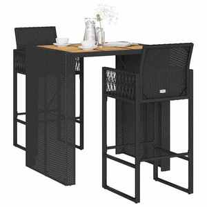 vidaXL Set mobilier bar de grădină fără perne 3 piese negru poliratan imagine