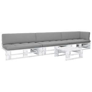 vidaXL Set mobilier din paleți cu perne, 4 piese, alb, lemn pin tratat imagine