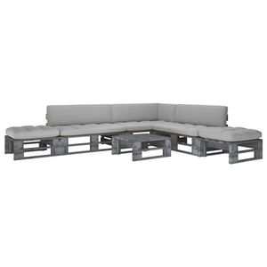 vidaXL Set mobilier din paleți cu perne, 6 piese, gri, lemn pin tratat imagine