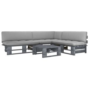 vidaXL Set mobilier din paleți cu perne, 4 piese, gri, lemn pin tratat imagine