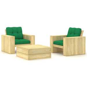 vidaXL Set mobilier de grădină cu perne, 3 piese, lemn de pin tratat imagine