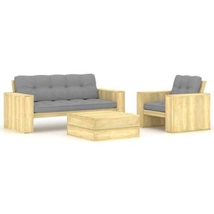 vidaXL Set mobilier de grădină cu perne, 3 piese, lemn de pin tratat imagine