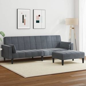 vidaXL Canapea extensibilă cu taburet, 2 locuri, gri închis, catifea imagine
