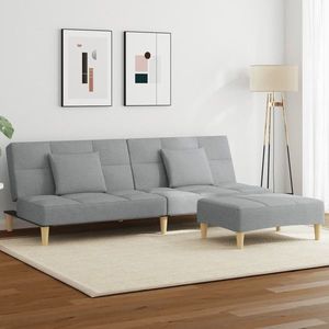 vidaXL Canapea extensibilă cu taburet, 2 locuri, gri deschis, textil imagine