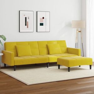 vidaXL Canapea extensibilă cu taburet, 2 locuri, galben, catifea imagine