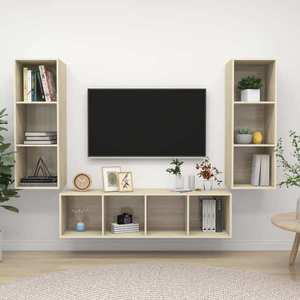 vidaXL Set de dulapuri TV, 3 piese, stejar sonoma, lemn prelucrat imagine