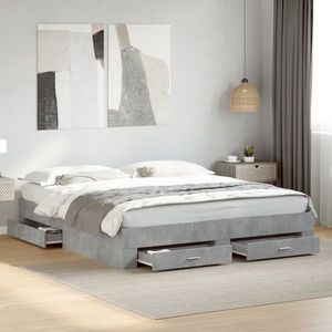 vidaXL Cadru de pat cu sertare gri beton 200x200 cm lemn prelucrat imagine
