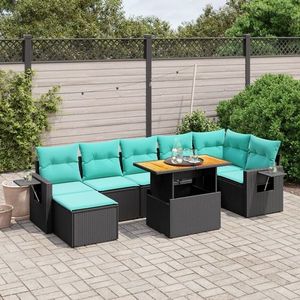 vidaXL Set canapele de grădină cu perne, 8 piese, negru, poliratan imagine