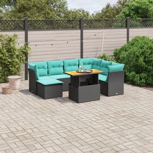 vidaXL Set canapele de grădină cu perne, 8 piese, negru, poliratan imagine