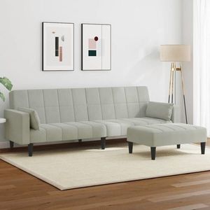vidaXL Canapea extensibilă cu taburet, 2 locuri, gri deschis, catifea imagine