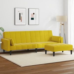 vidaXL Canapea extensibilă cu taburet, 2 locuri, galben, catifea imagine