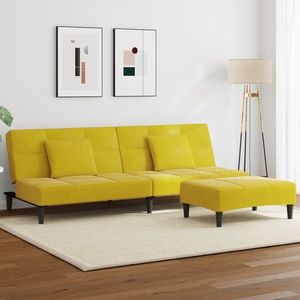 vidaXL Canapea extensibilă cu taburet, 2 locuri, galben, catifea imagine