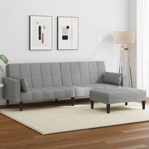 vidaXL Canapea extensibilă cu taburet, 2 locuri, gri deschis, textil imagine