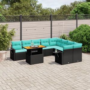 vidaXL Set canapele de grădină cu perne, 10 piese, negru, poliratan imagine