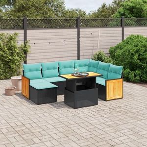 vidaXL Set canapele de grădină cu perne, 8 piese, negru, poliratan imagine